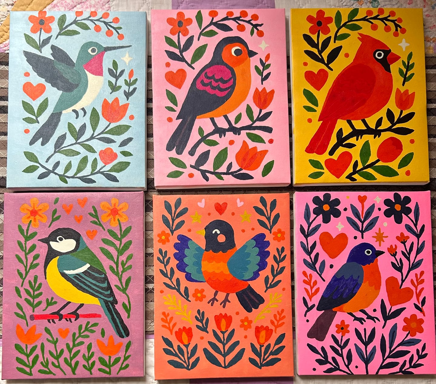 Customer photo review of 6 Mini Paintings - Colorful Birds Set