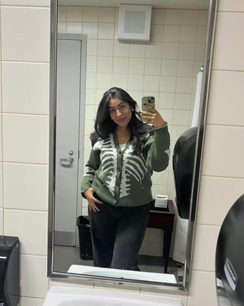 Customer photo review of Halloween Skeleton Knit Cardigan | V-Neck Button Down Sweater