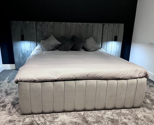 Customer photo review of Harper Wide Headboard Panelled Stripe Bed