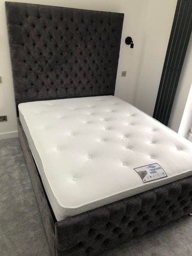 Customer photo review of Elijah Chesterfield Upholstered Fabric Bed