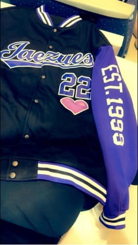 Customer photo review of Custom Royal Gold White Varsity Jacket Full-Snap Breathable Comfort Design