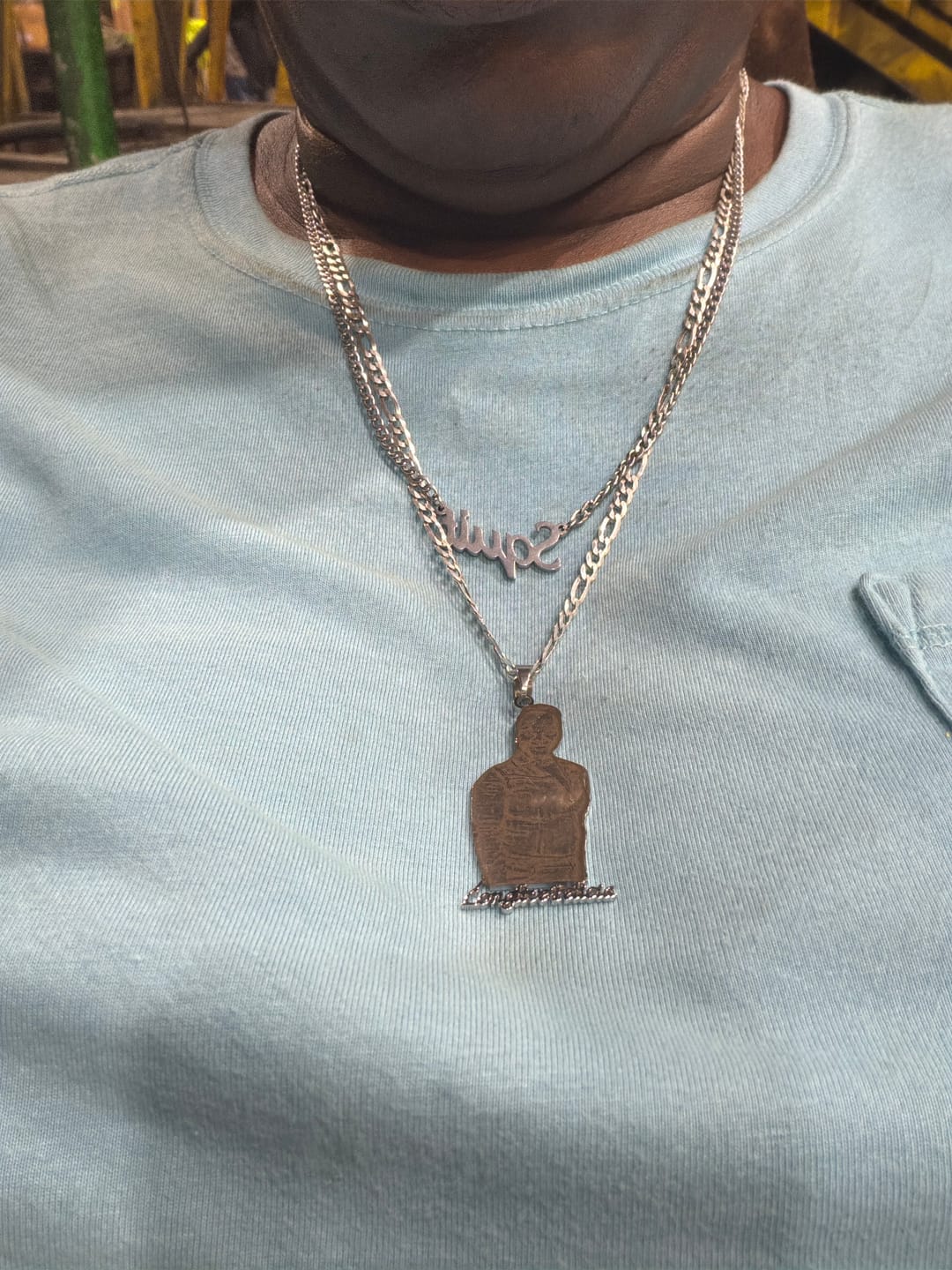 Customer photo review of Custom Photo Engraved Pendant Necklace