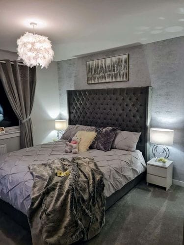 Customer photo review of Sutton Chesterfield Upholstered Wingback Bed