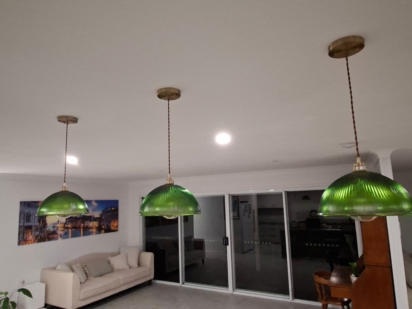 Customer photo review of Farmhouse Industrial 1-Light Clear Ribbed Dome Shape Glass Pendant Light