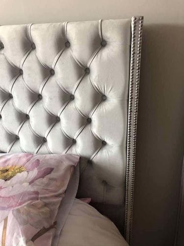 Customer photo review of Sutton Chesterfield Upholstered Wingback Bed