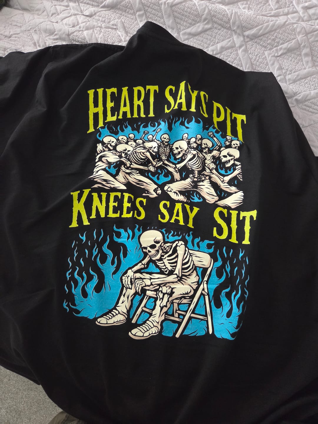 Customer photo review of 'HEART SAYS PIT, KNEES SAY SIT' TEE