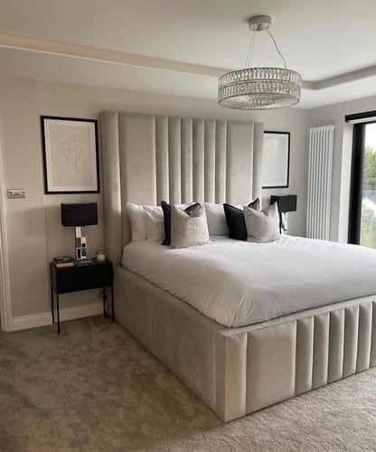 Customer photo review of Mary Wide Headboard Panelled Stripe Bed