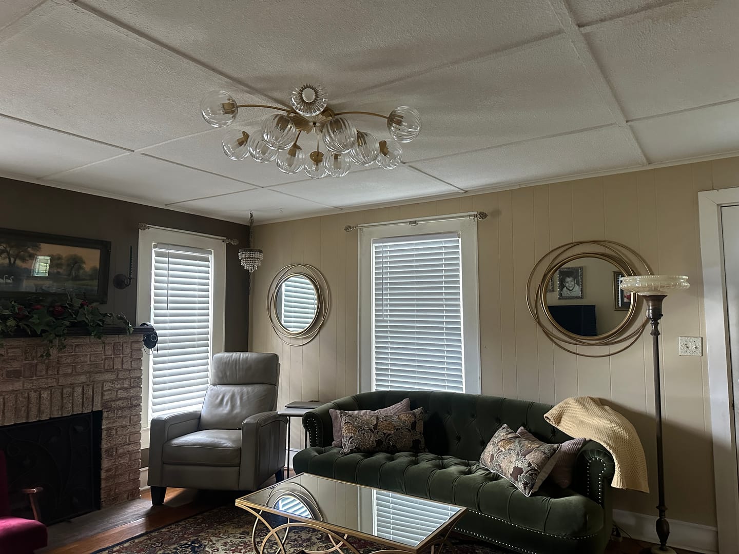 Customer photo review of Bloom Brass 12-Light Ribbed Glass Bubble Semi Flush Chandelier
