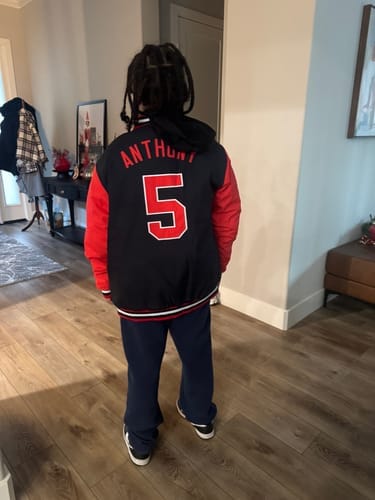 Customer photo review of Custom Black Red Varsity Jacket Classic Style Full-Snap Letterman Jacket