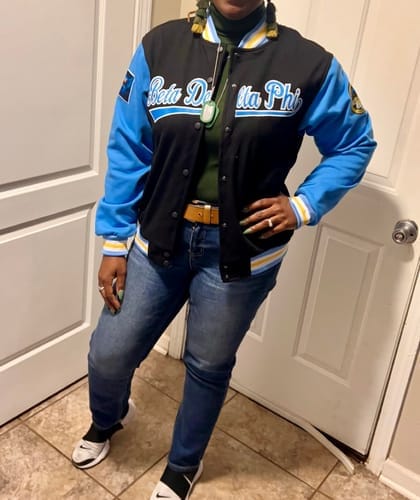 Customer photo review of Custom Gold Purple Varsity Letterman Jackets Personalized Baseball Coats Full-Snap with Contrast Sleeves
