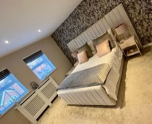 Customer photo review of Harper Wide Headboard Panelled Stripe Storage Divan Drawer Bed