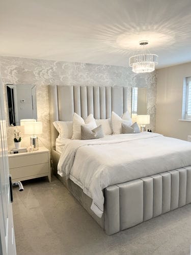 Customer photo review of Mary Wide Headboard Panelled Stripe Bed