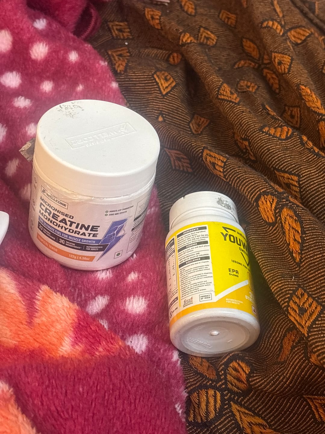 Customer photo review of Wellcore Creatine Monohydrate (Tropical Tango, 33 Servings) + YouWeFit Omega-3 Triple Strength Fish Oil (1250mg, 30 Capsules)