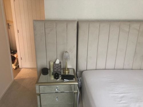 Customer photo review of Harper Wide Headboard Panelled Stripe Bed