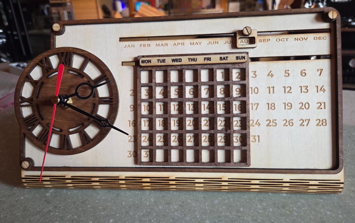 Customer photo review of 2 Perpetual Wooden Calendar Desk SVG Laser Cut