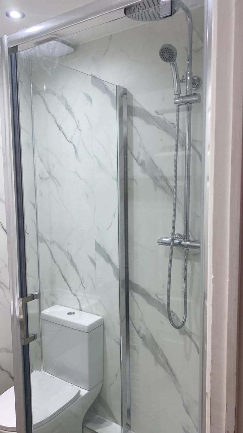 Customer photo review of 10mm Carrara Marble Matt Shower Panel 1M x 2.4M