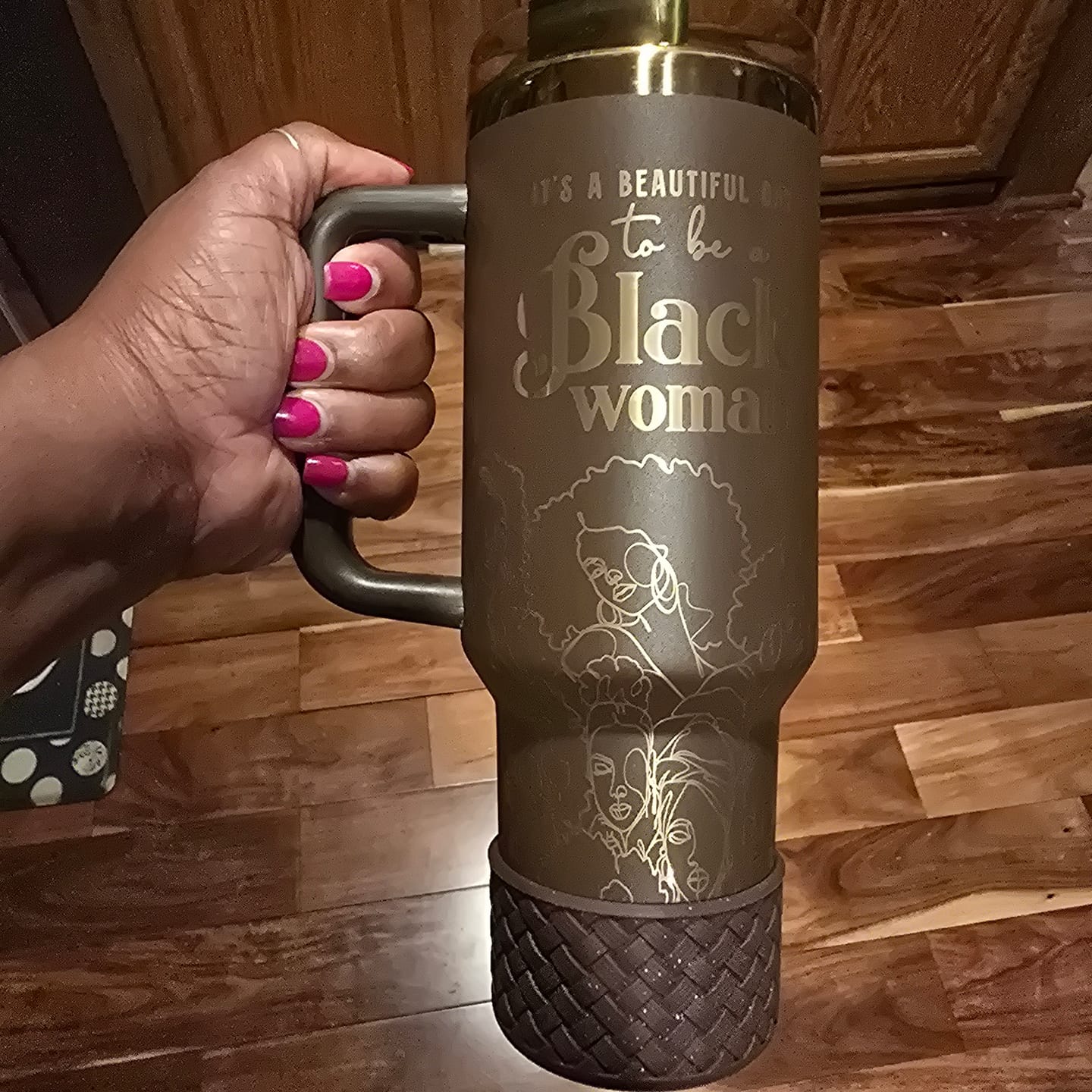 Customer photo review of Basketweave Chocolate Gold Glitter Boot