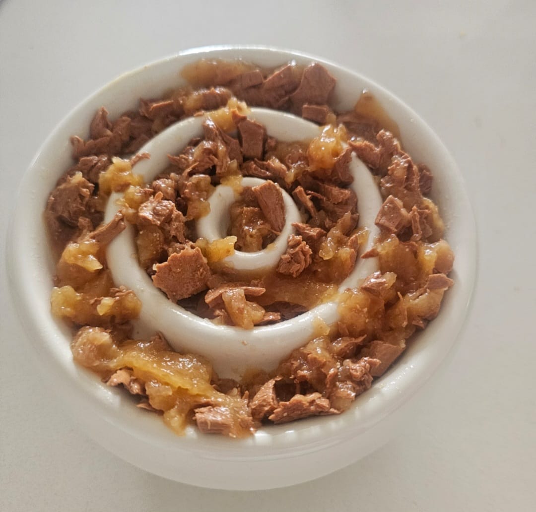 Customer photo review of Ceramic Slow Eating Pet Food Bowl for Cats and Dogs