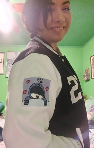 Customer photo review of Custom Black White-Black Varsity Jacket Full-Snap Embroidered Logo & Name Letterman