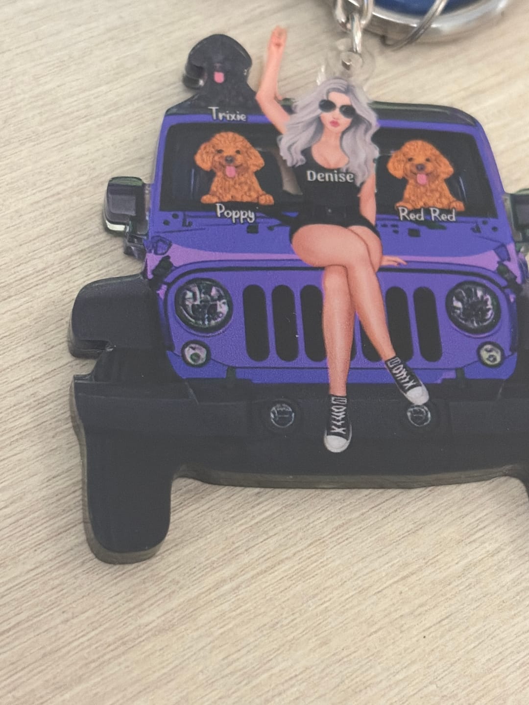 Customer photo review of Personalized A Girl With Off-Road Car And Dog Keychain Gift For Journey Girls
