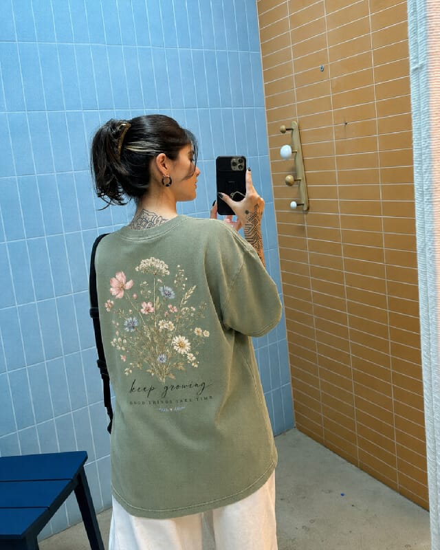 Customer photo review of Keep Growing Floral Washed Print Tee