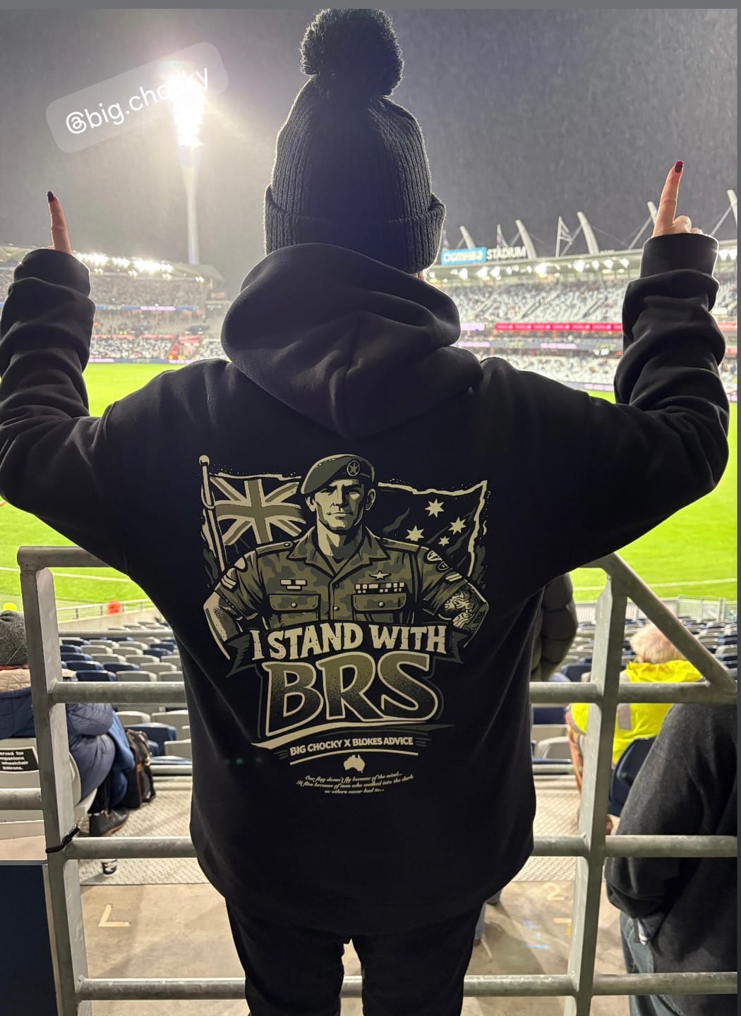 Customer photo review of Big Chocky | Stand With BRS Hoodie
