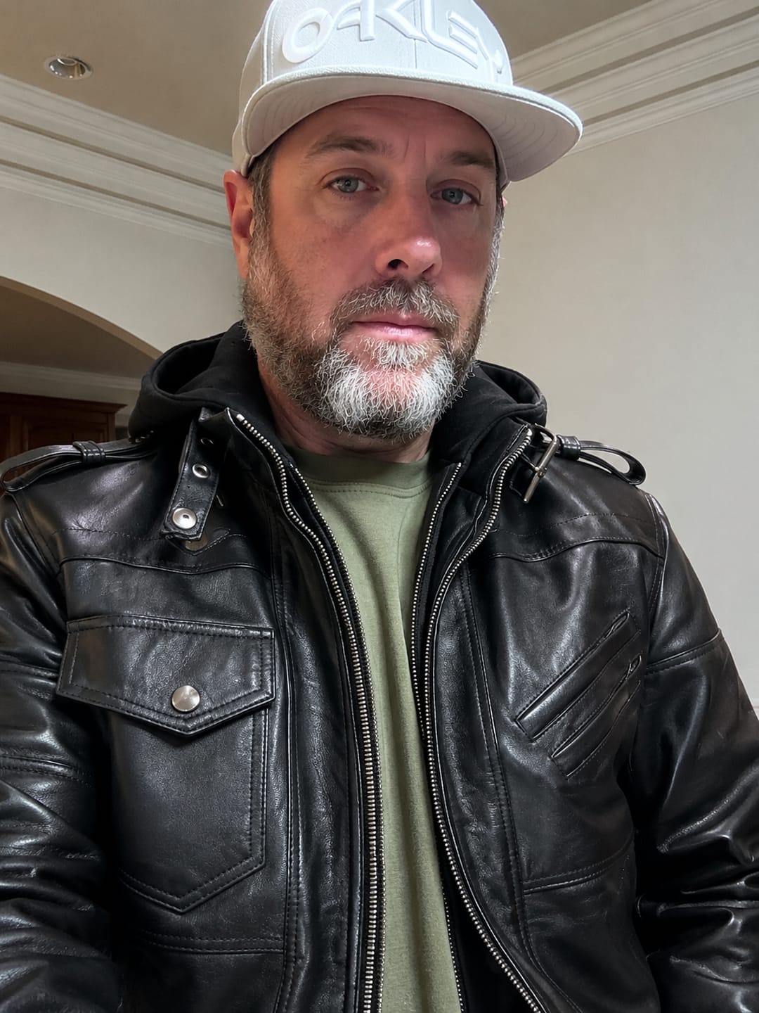 Customer photo review of Spazz Black Bomber Leather Jacket with Removable Hood For Men