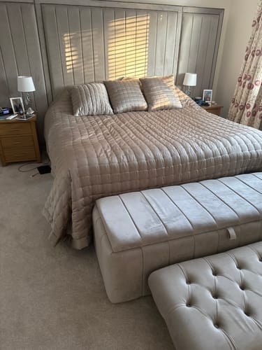 Customer photo review of Harold Wide Headboard Panelled Stripe Storage Drawer Divan Bed