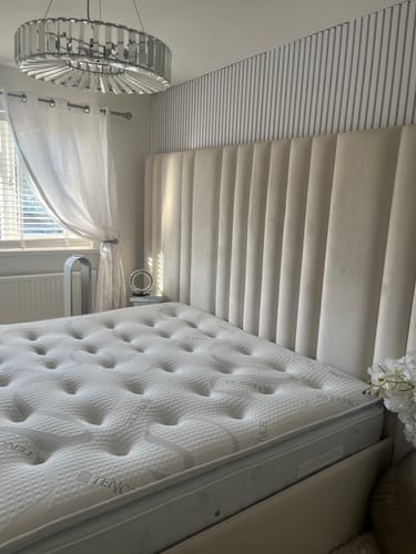 Customer photo review of Mary Wide Headboard Panelled Stripe Bed