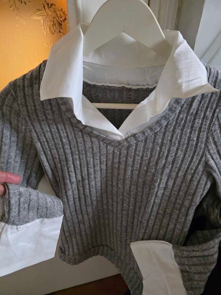 Customer photo review of Ninonine "Inès" | Rib-Knit Faux-Layered Shirt Top