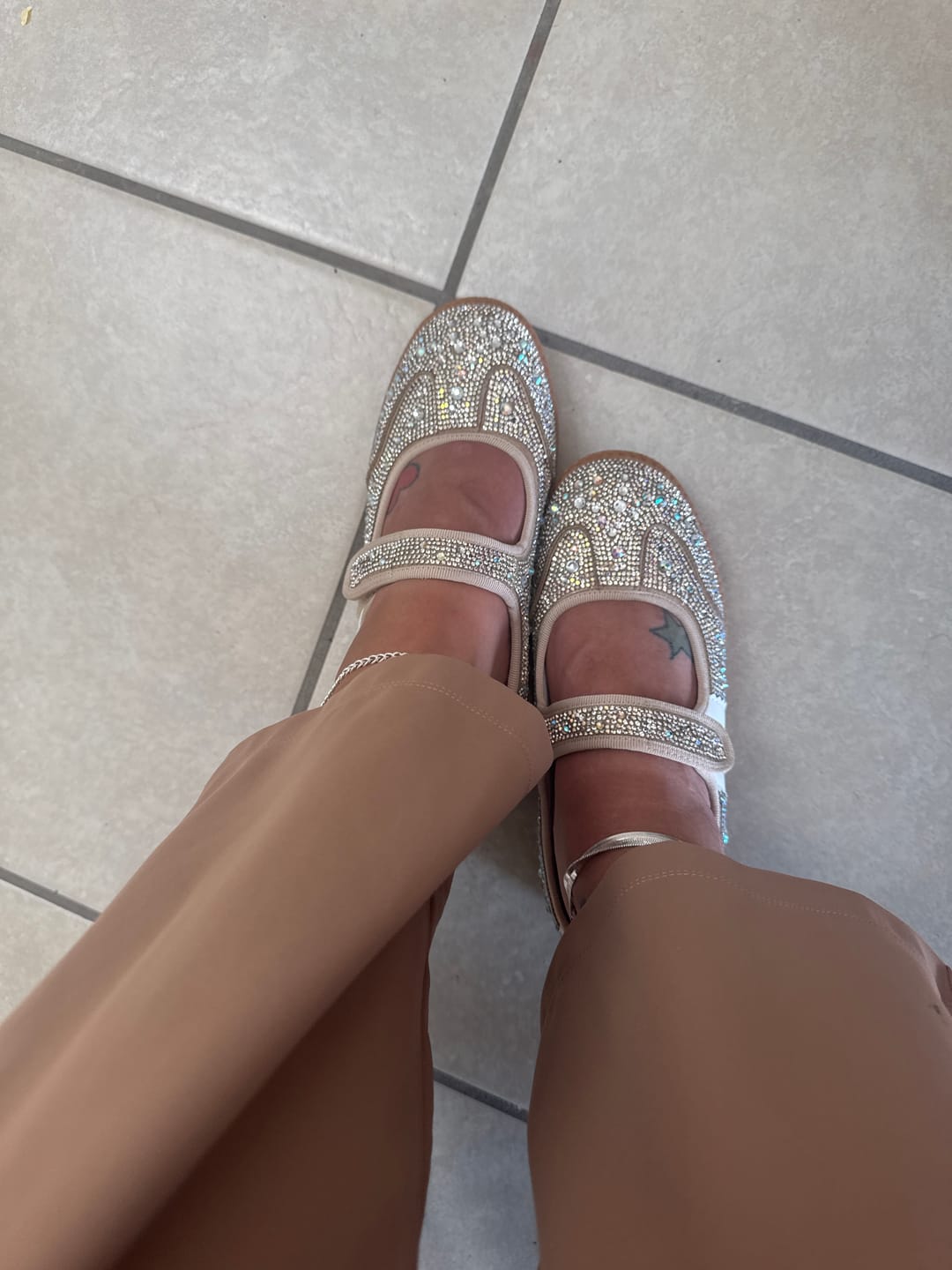 Customer photo review of Corky's Rhinestone Calm Down Sneakers