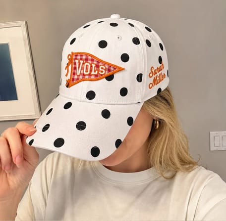 Customer photo review of Custom University Embroidered Polka Dot Pennant Hat – Applique Letter Gameday Cap | Game Day Wear
