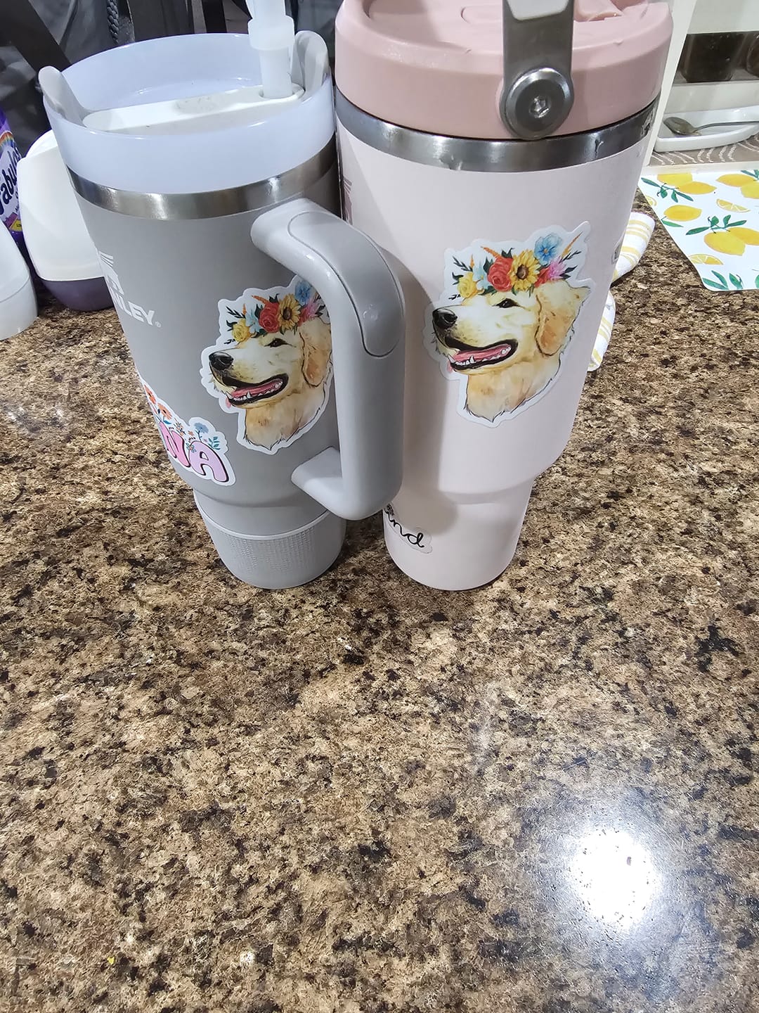 Customer photo review of Flower crown golden retriever sticker
