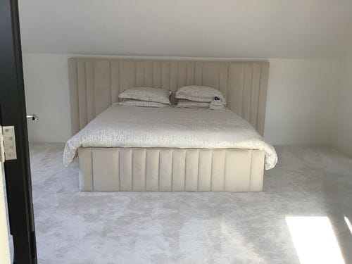Customer photo review of Mary Wide Headboard Panelled Stripe Bed
