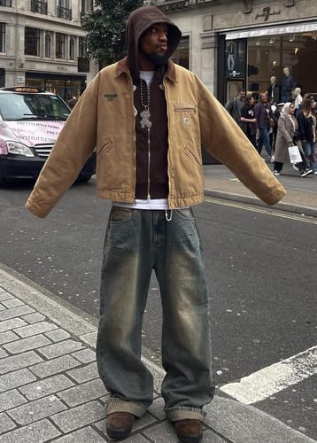 Customer photo review of Vintage Beige Flannel Lined Carhartt Detroit Jacket™