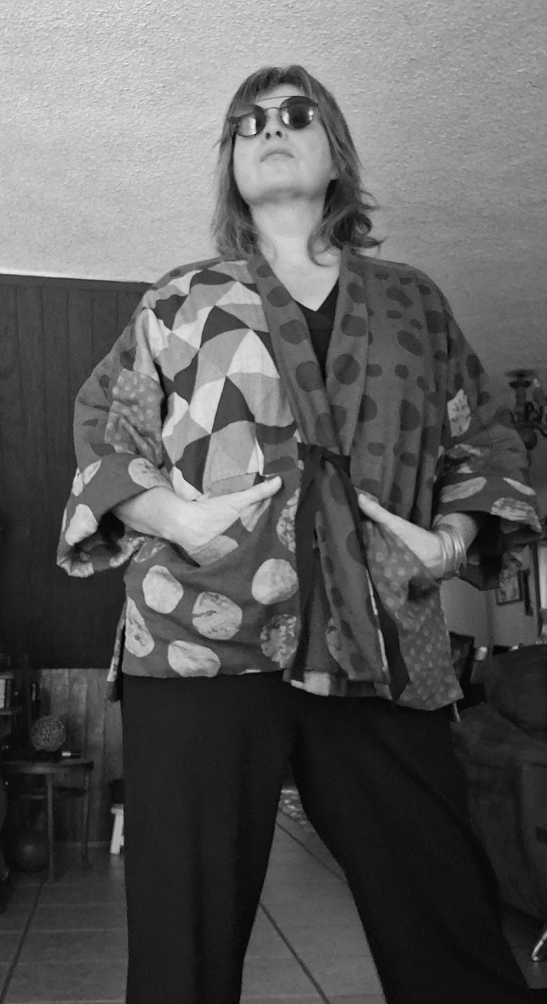 Customer photo review of Plus Size Irregular Geometric Pattern Retro Cotton Coat