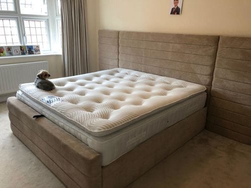 Customer photo review of Leland Wide Headboard Upholstered Line Panel Bed