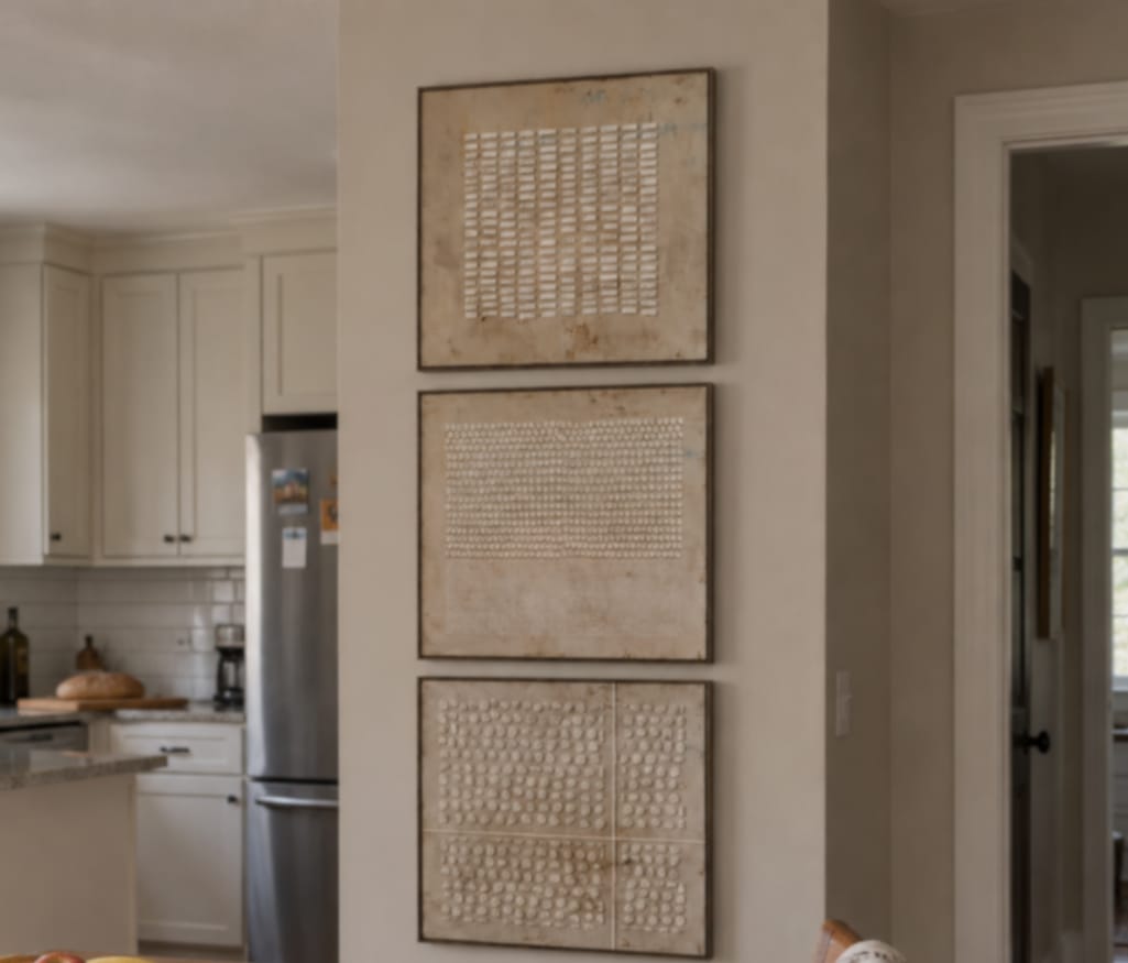 Customer photo review of Quiet Relief-Textured Triptych Painting