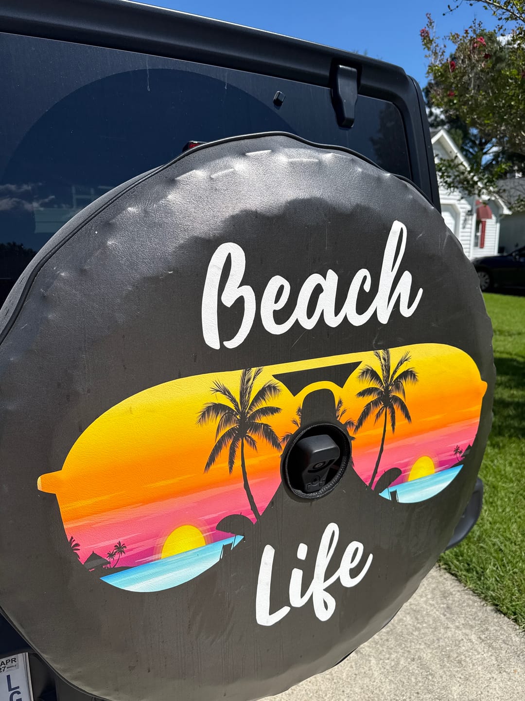 Customer photo review of Beach Life Sunglasses Sunset Tropical Spare Tire Cover for Jeep, Bronco, RV & More