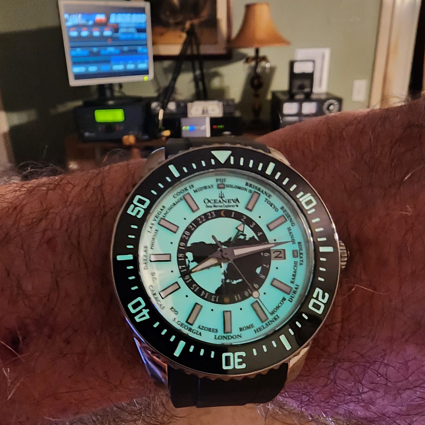 Customer photo review of Oceaneva WorldTime 6000m Automatic Grade 5 Titanium GMT Watch Full Lume Black Gray