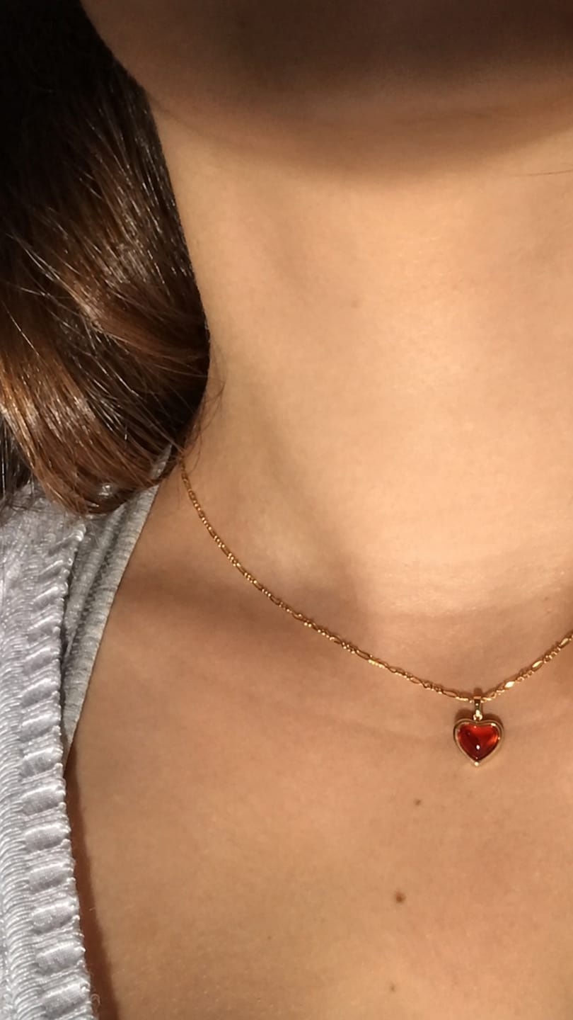 Customer photo review of Gold-Plated Brass Carnelian Stone Heart Pendant Necklace