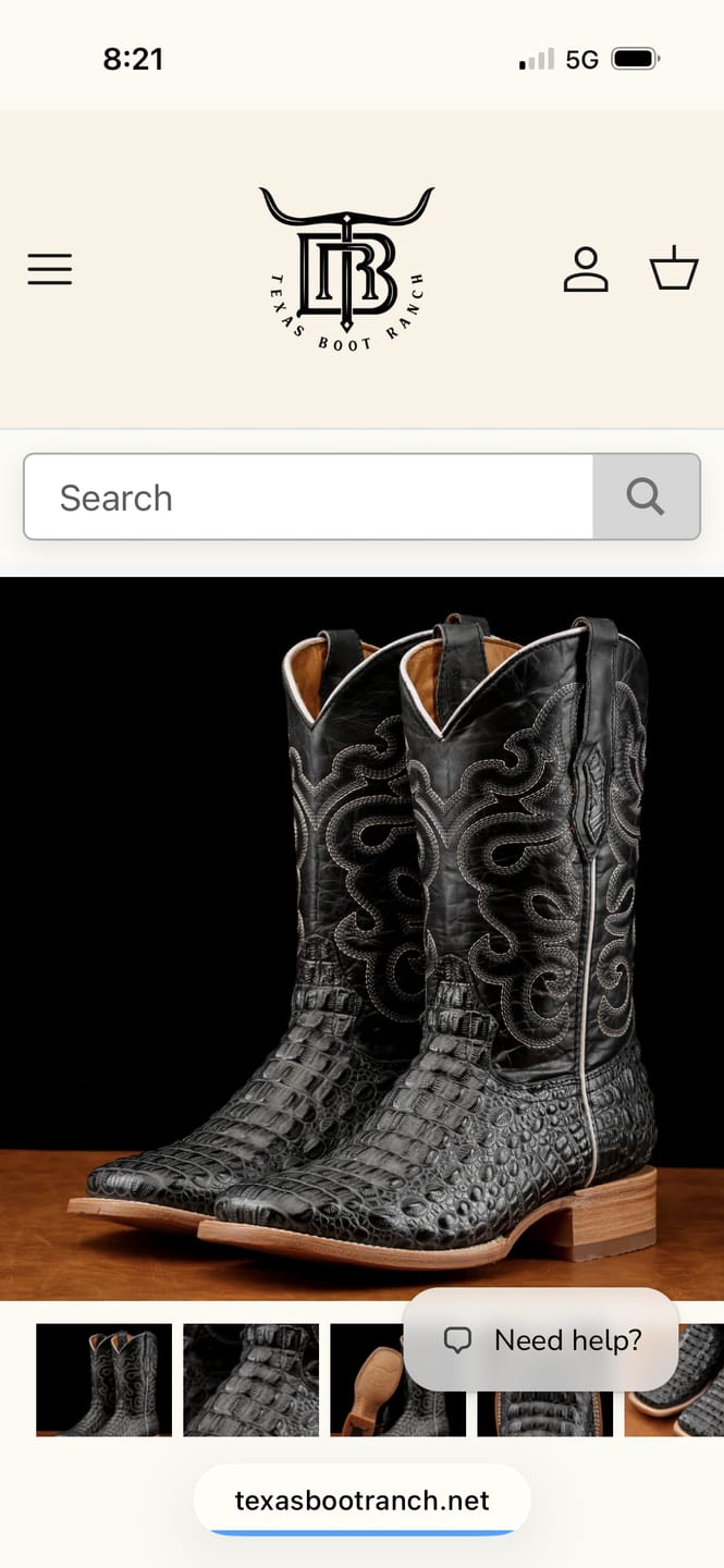 Customer photo review of Grey Caiman Hornback Leather Boots - Square Toe