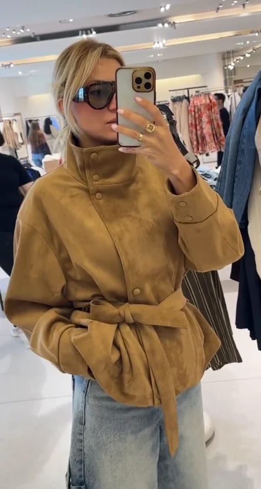 Customer photo review of Rebecca Lace-Up Suede Jacket