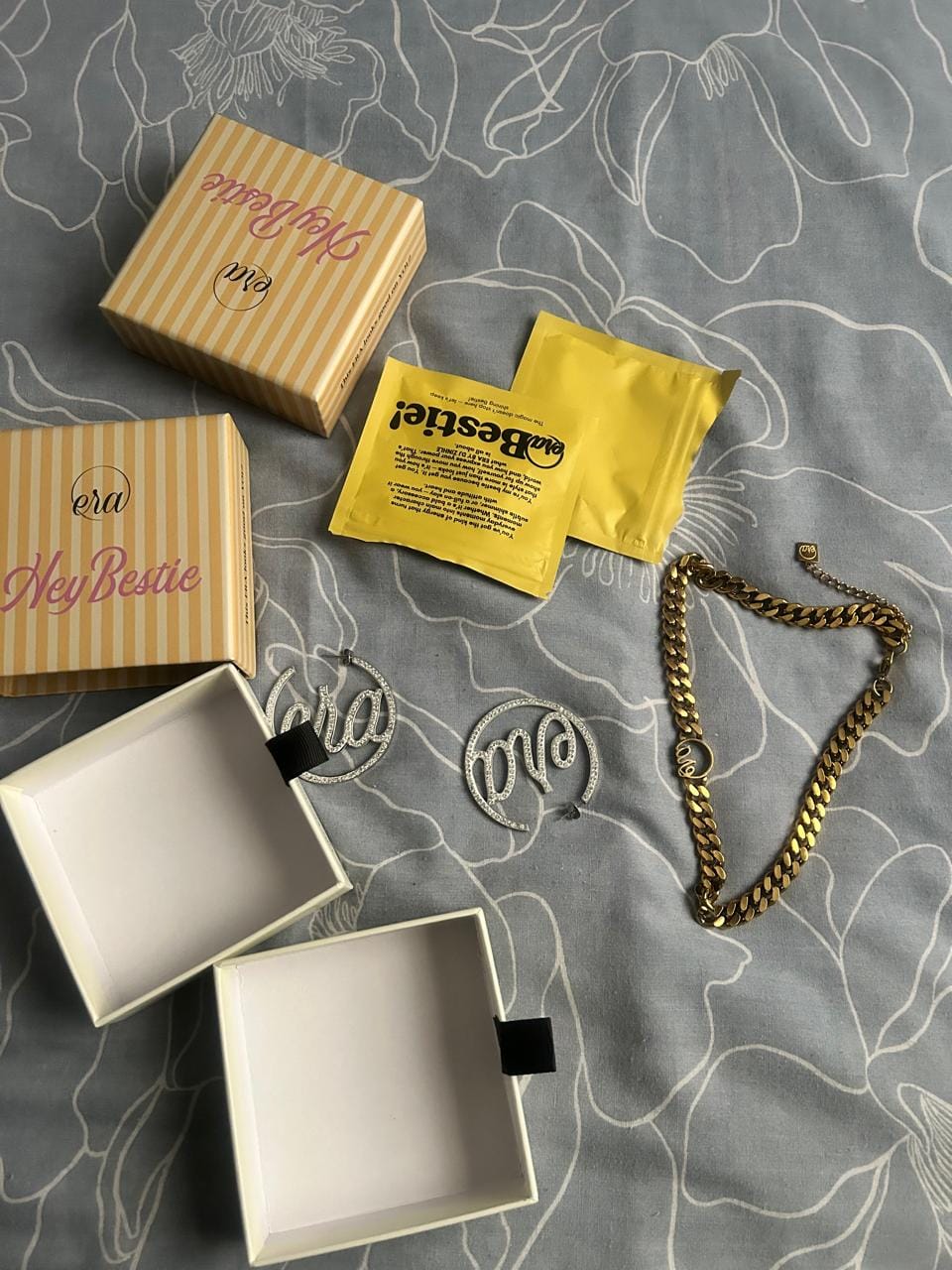 Customer photo review of Silver Luxe Logo Hoops