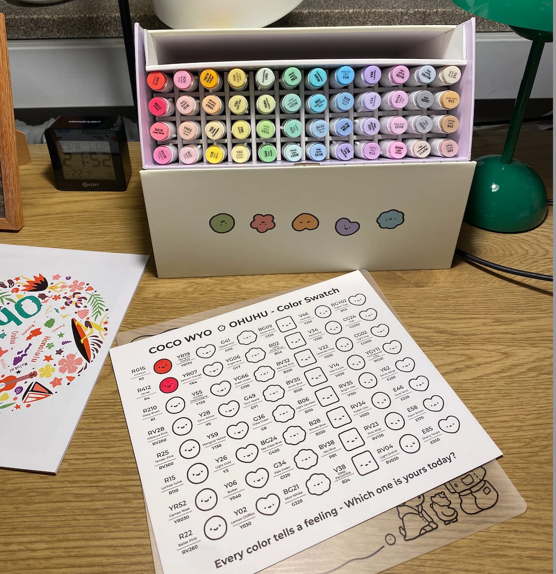 Customer photo review of Ohuhu x Coco Wyo Cozy Mood Coloring Kit, Honolulu B 48 Colors Alcohol Markers with Brush & Fine Dual Tips, Coloring Book with Mood Tracker Pages