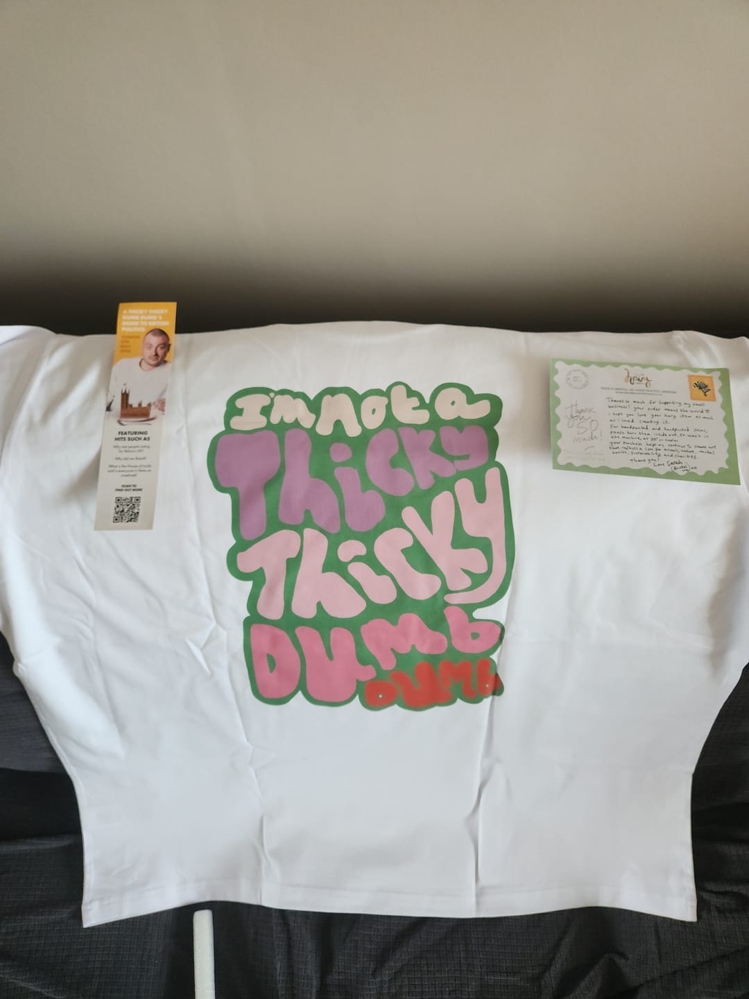 Customer photo review of Thicky Thicky Dumb Dumb, Cody Dahler | Oversized Unisex Tee in White