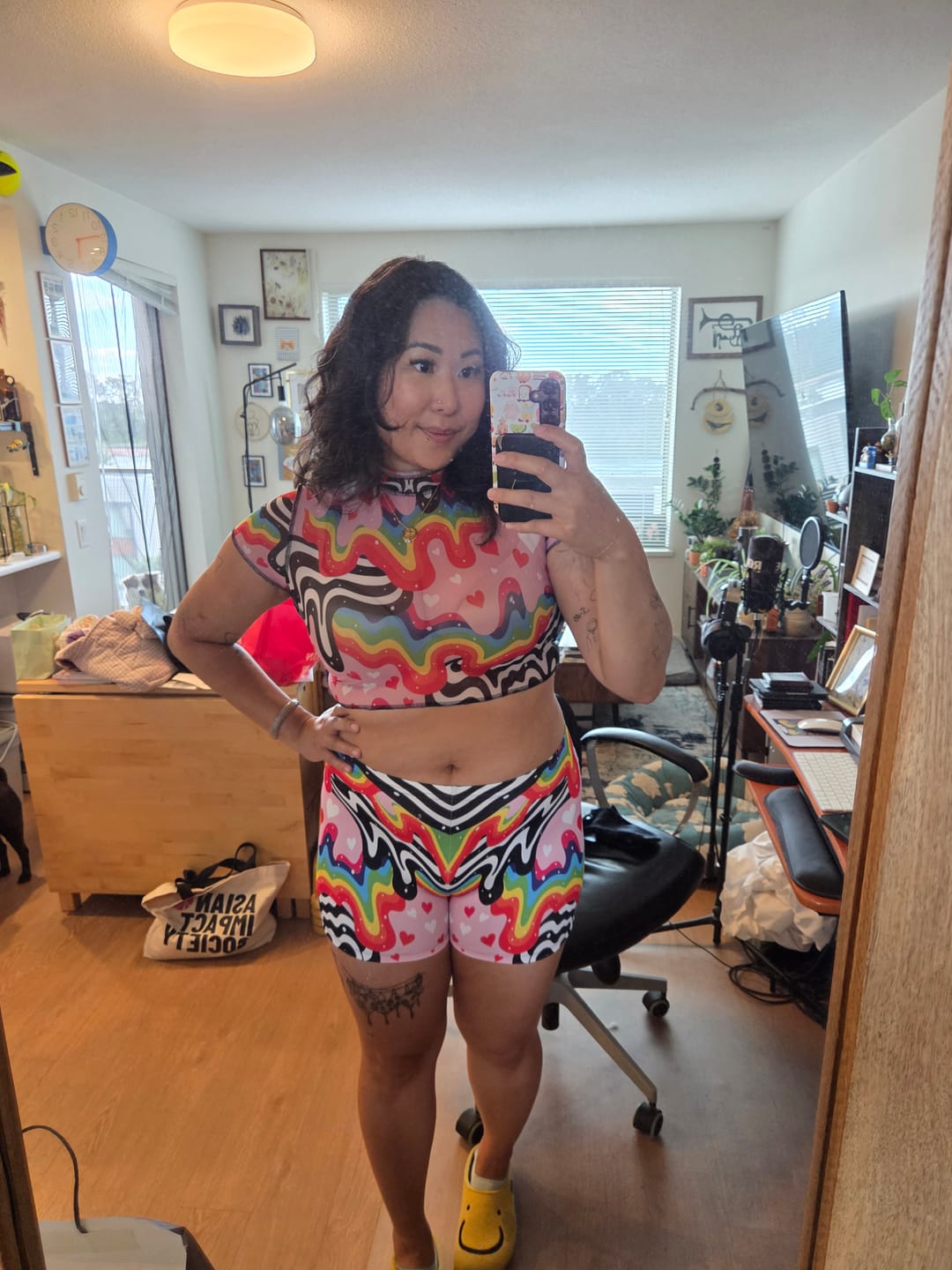 Customer photo review of Melty Love Mesh Mock Neck Crop Tee