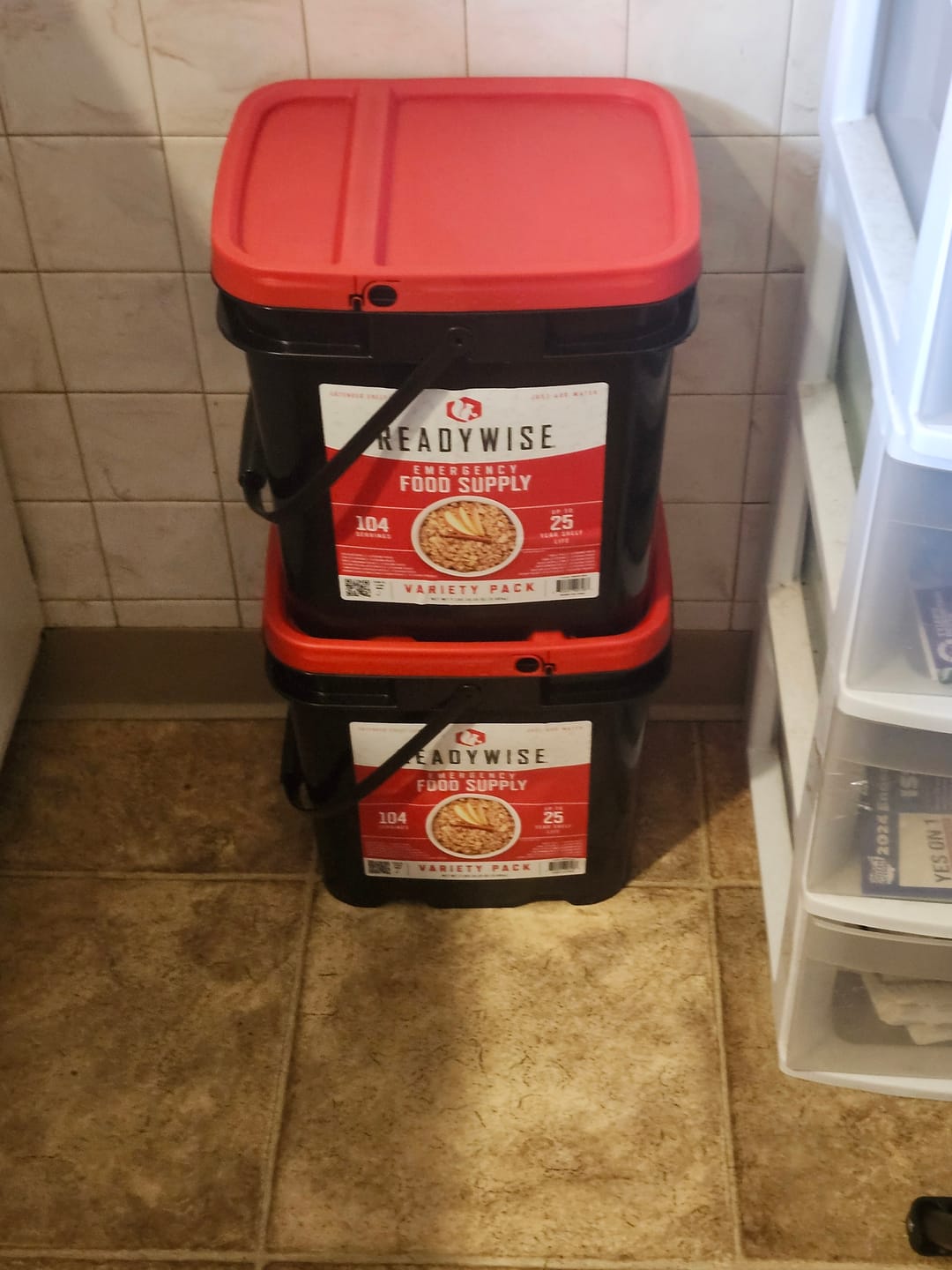 Customer photo review of 104 Serving Variety Pack Bucket Buy 1 Get 1