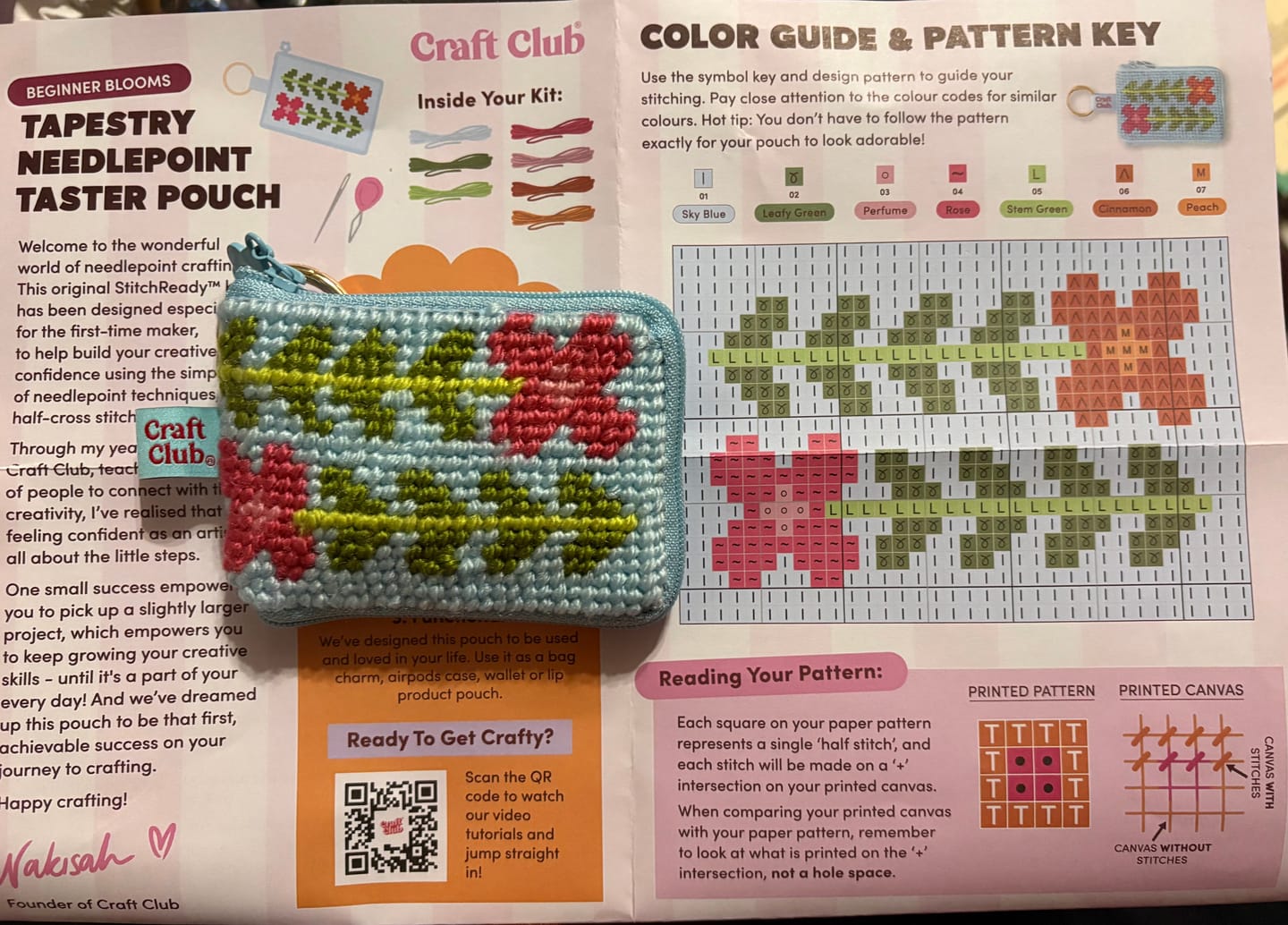 Customer photo review of BEGINNER BLOOMS - Needlepoint Taster Pouch Kit