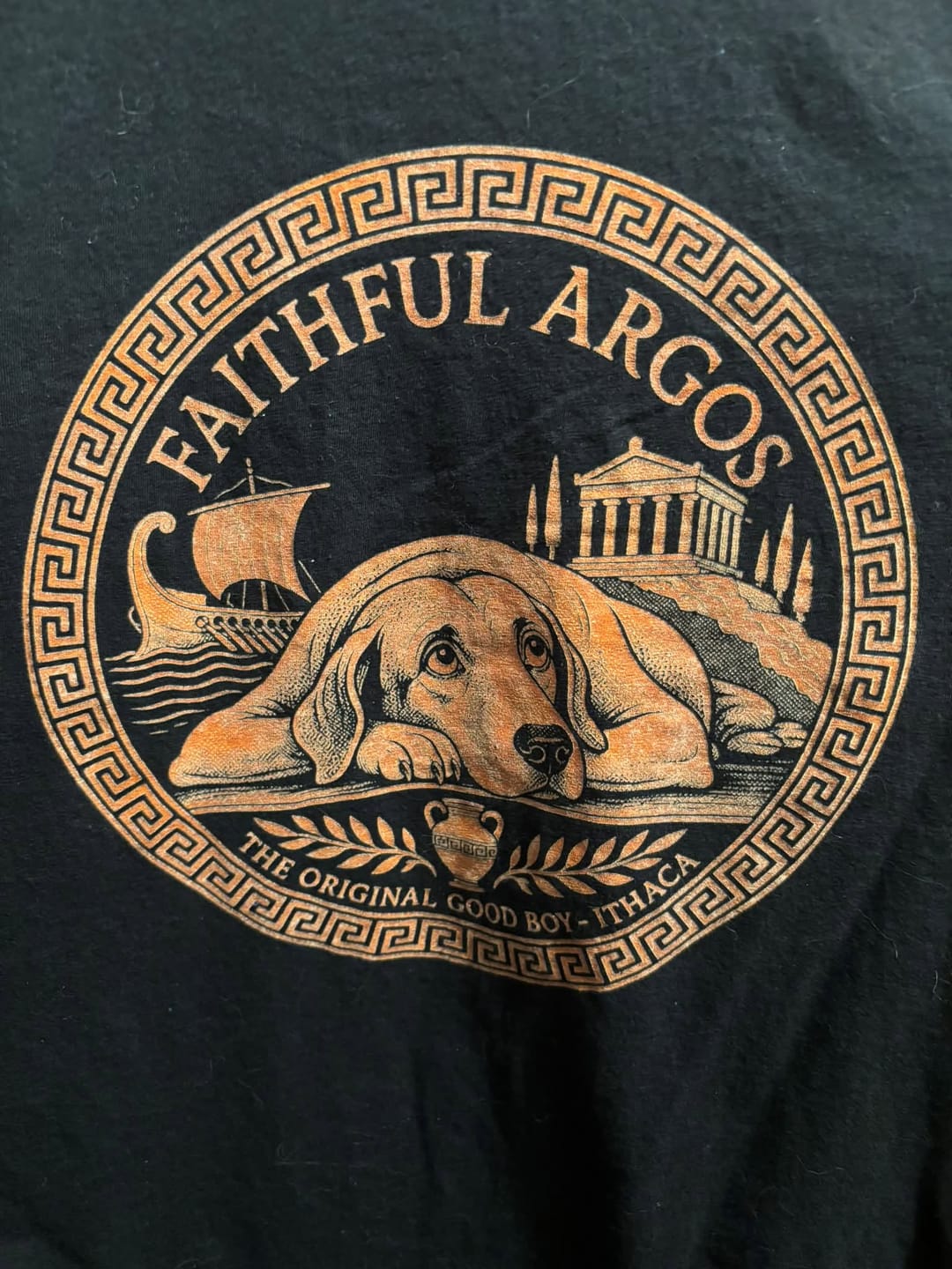 Customer photo review of Faithful Argos the Dog T-Shirt